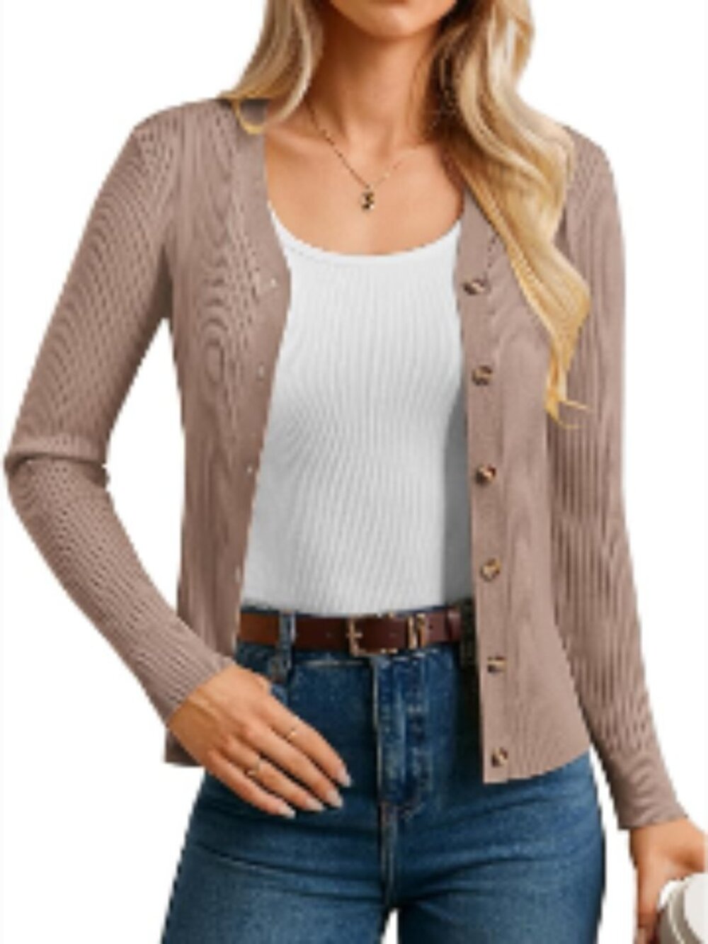Long Sleeve V-Neck Button Up Cardigan Sweater Ribbed Knit Open Front Casual
